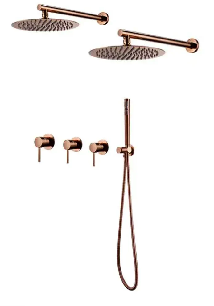 Double colonne de douche encastrée or rose brossé - Image 7