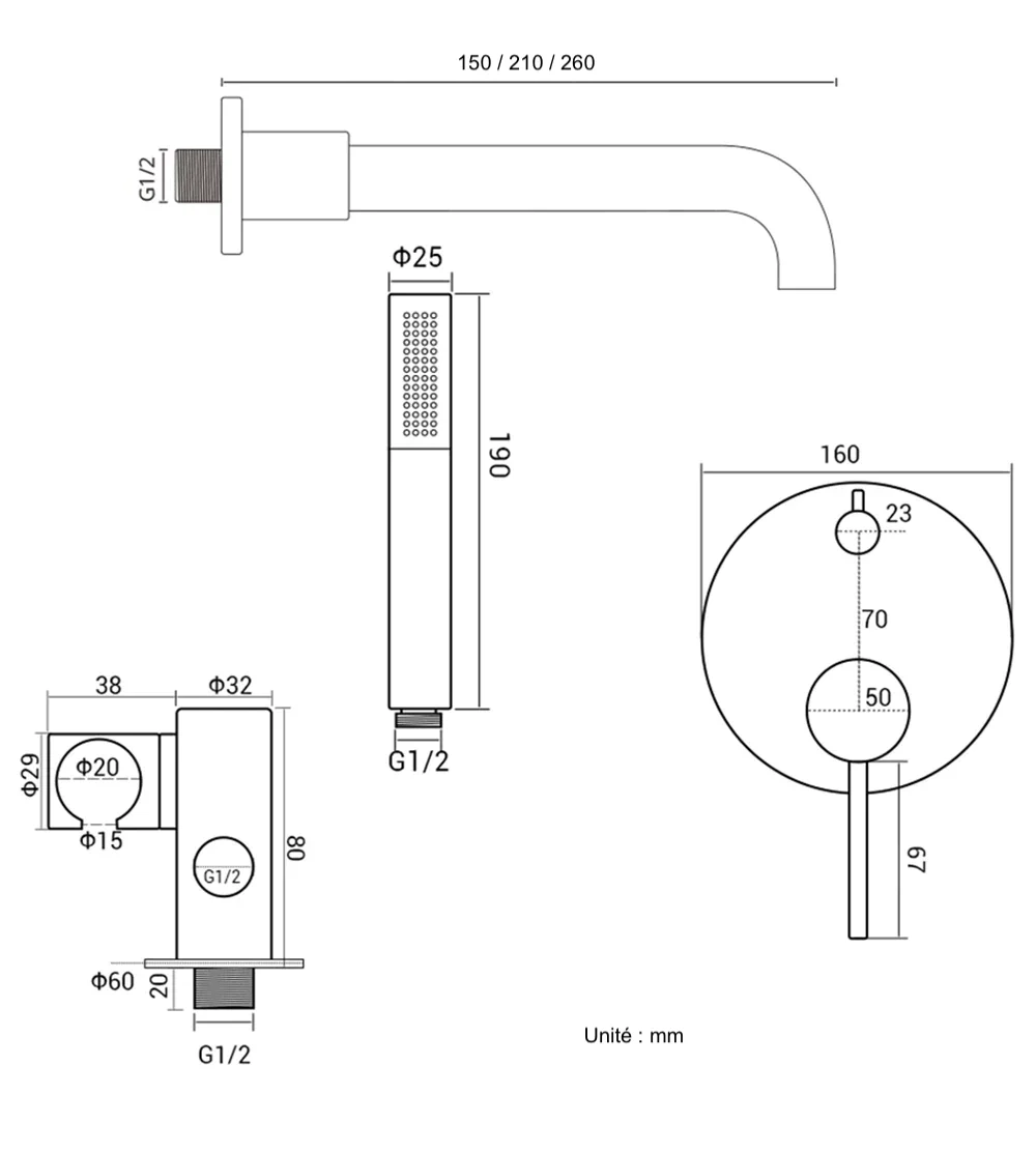 Kit bain douche encastré or brossé - Image 6